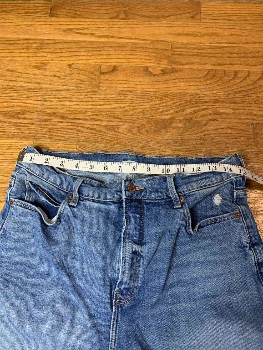 OLD NAVY Blue High Waisted Wide Leg Jeans Size 12 Light Distressing - Picture 7 of 8
